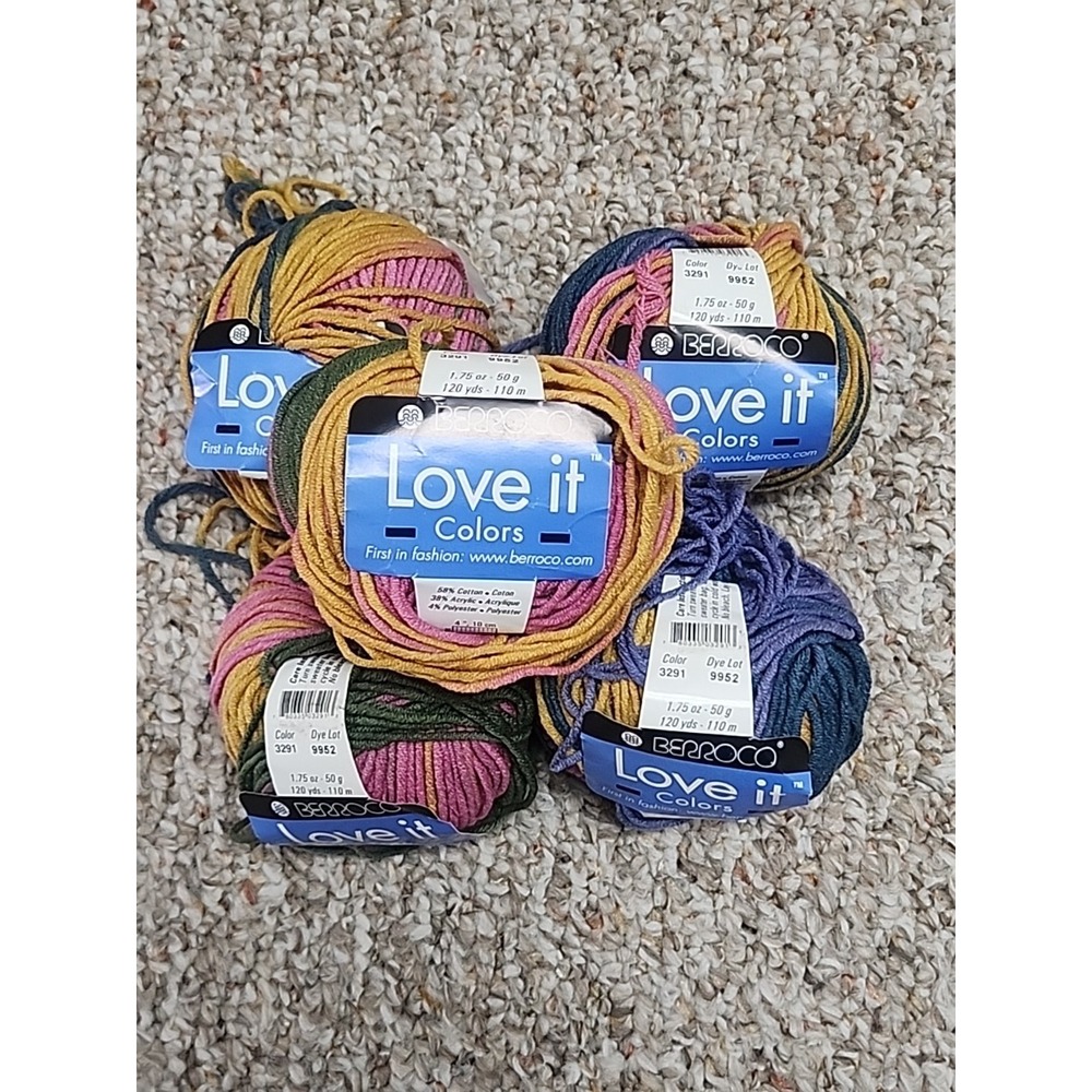 Berroco Brand Love It Cotton Blend Yarn lot of 5 Skeins Color 3291 120 Yards